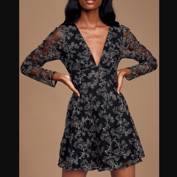 NWT Lulus Enraptured Embroidered Long Sleeve Dress - Picture 8 of 9